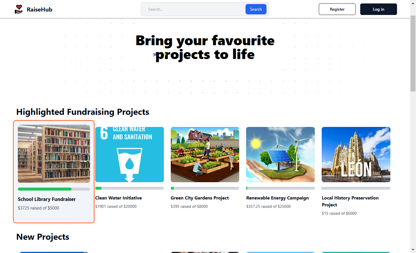 Click on a project from New Projects in the landing page